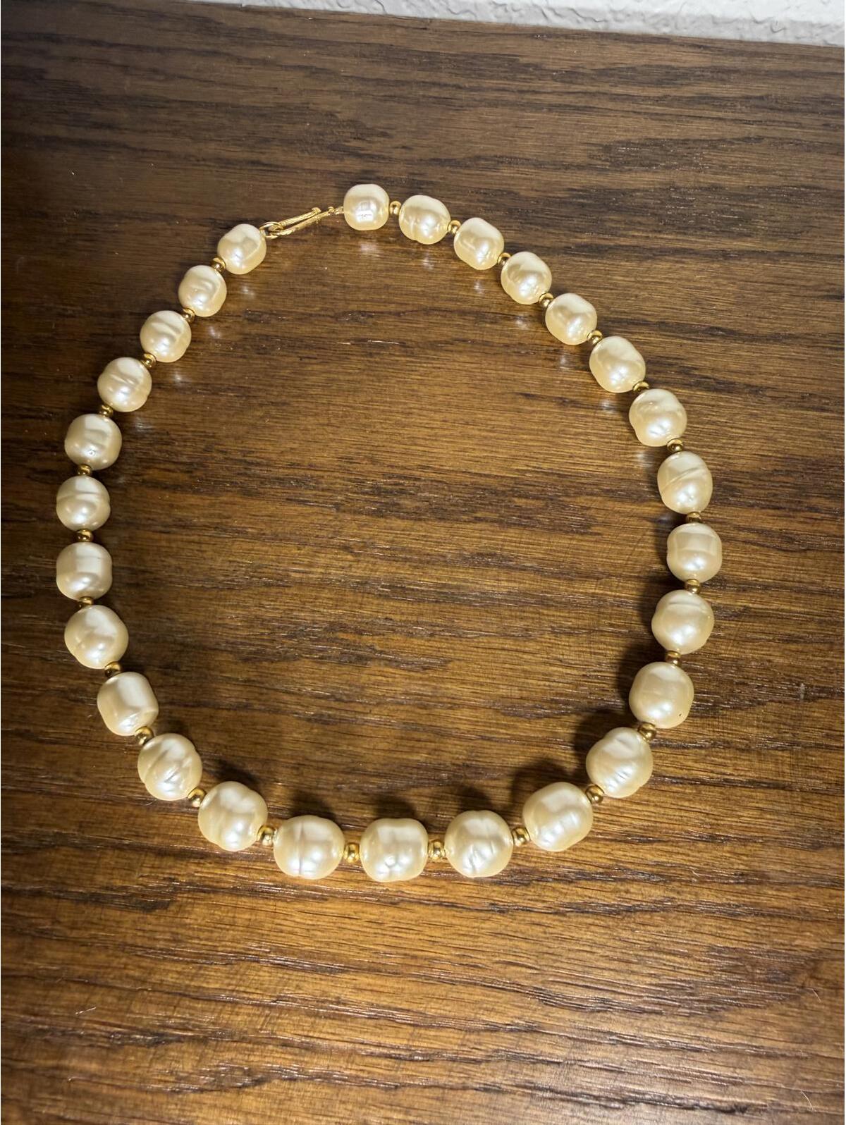 Vintage-Style Chunky Mallorcan Pearl Choker Necklace With Gold-Tone Spacers